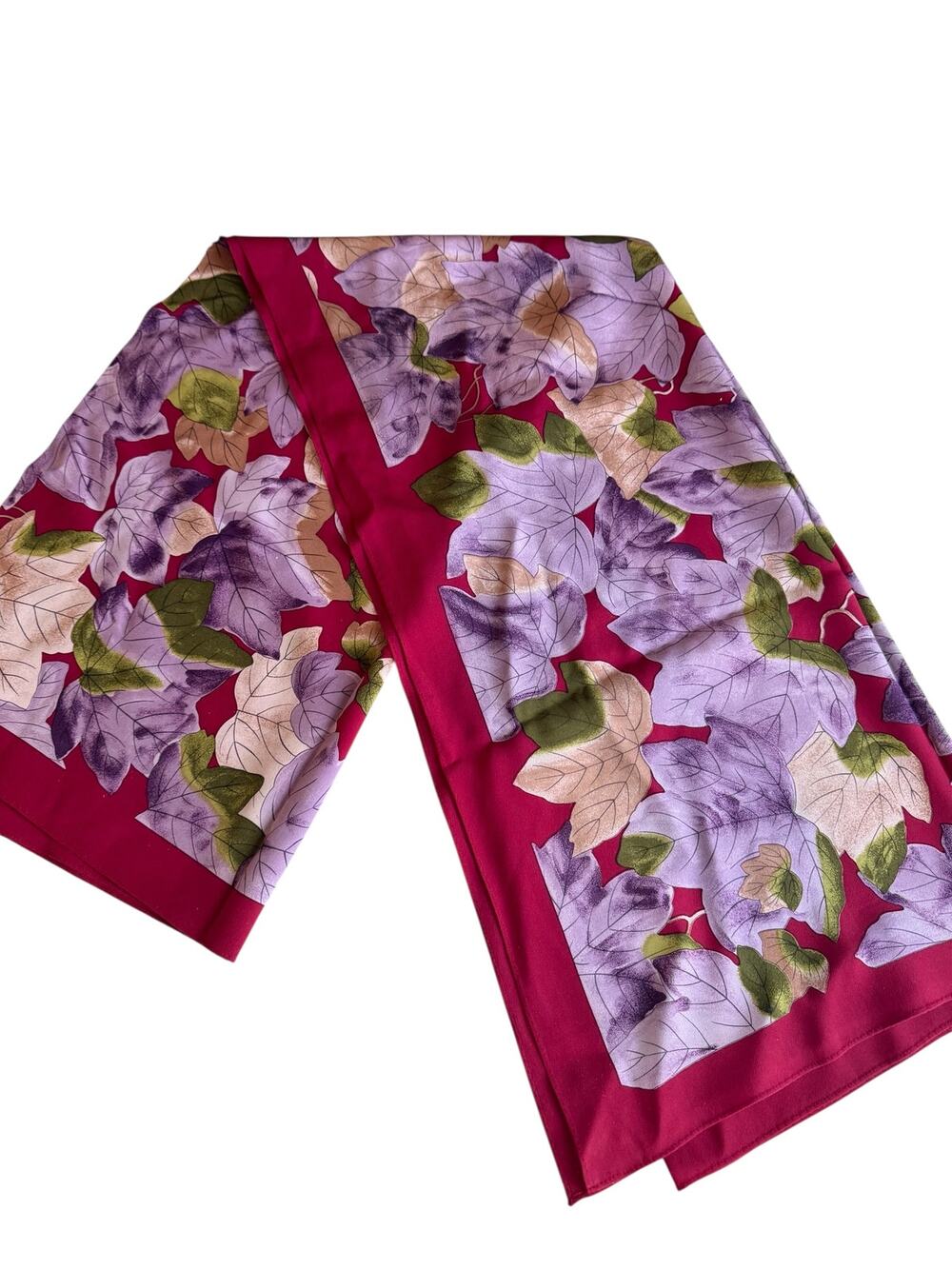 Vintage Metropolitan Museum of Art Large Silk Scarf Leaf Print Maroon Purple